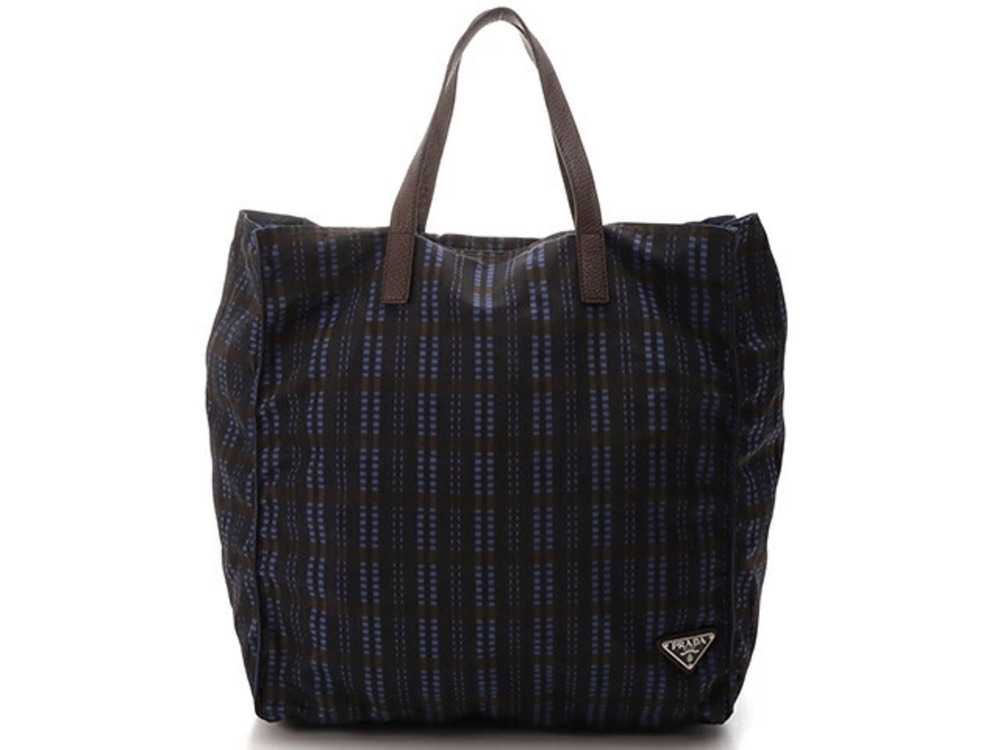 Prada tote bag Navy Blue brown leather